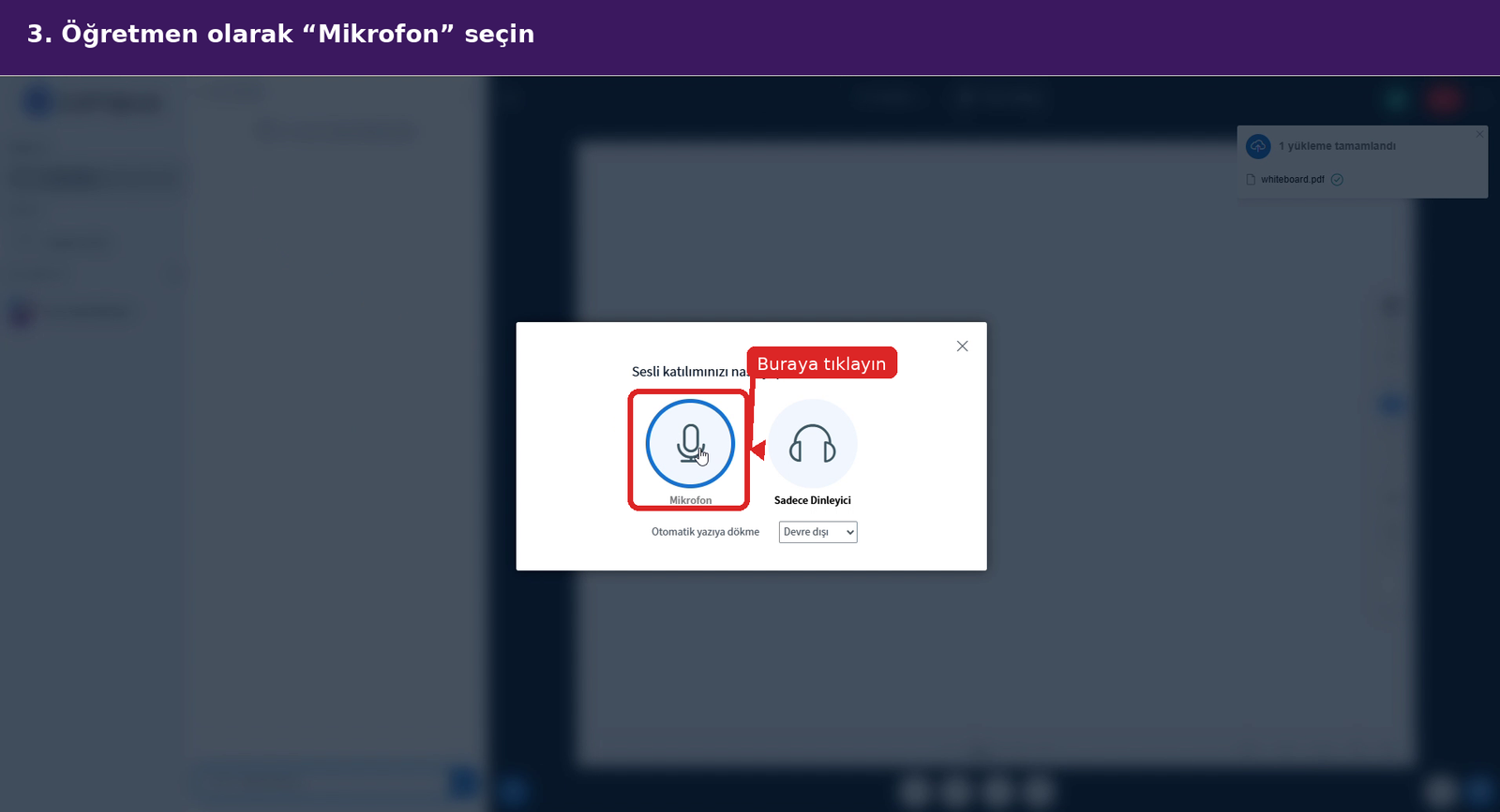 Canlı derse Mikrofon seçeneğiyle katılma
