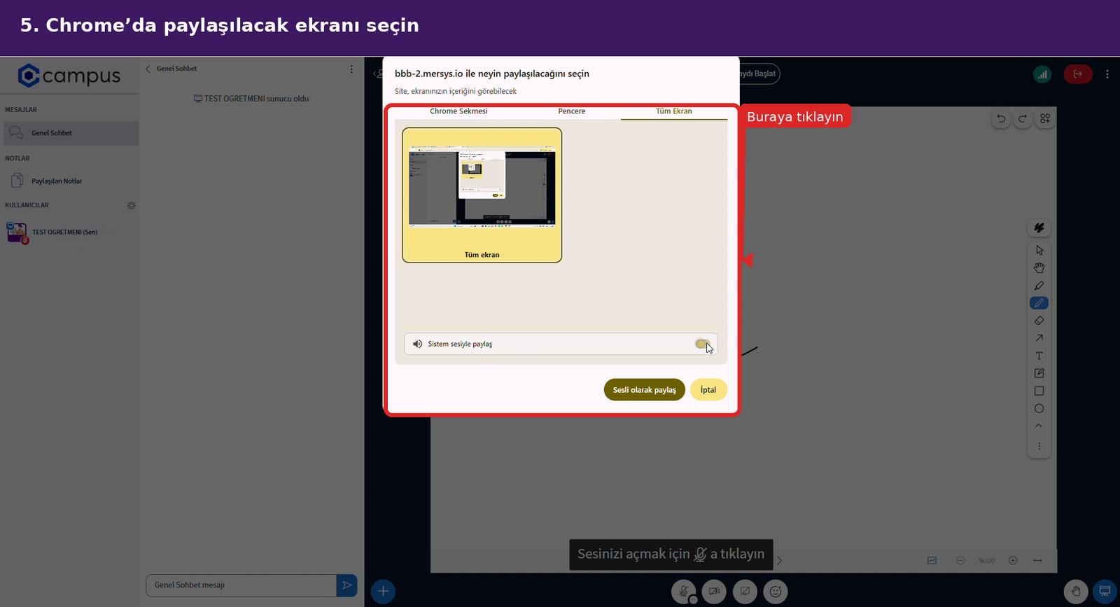 Chrome ekran ve sistem sesi paylaşımı